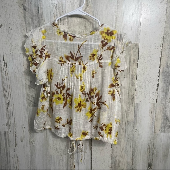 Free People Naya Ruffle Floral Blouse Ivory Short Sleeve Top size S Boho Cottage - Picture 8 of 11